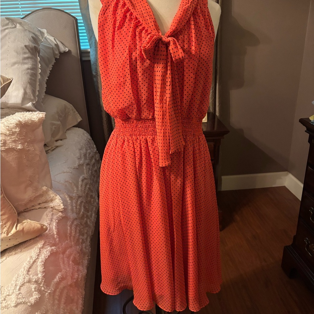 Evan Picone Orange Polka Dot Midi Dress